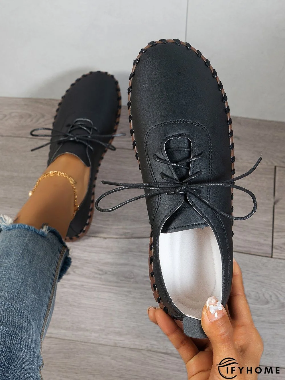 Casual Plain Lace-Up Flat Shoes | IFYHOME
