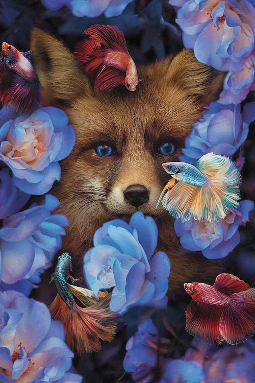 

40*50CM - Round Drill Diamond Painting - Flower Bush Fox, 501 Original