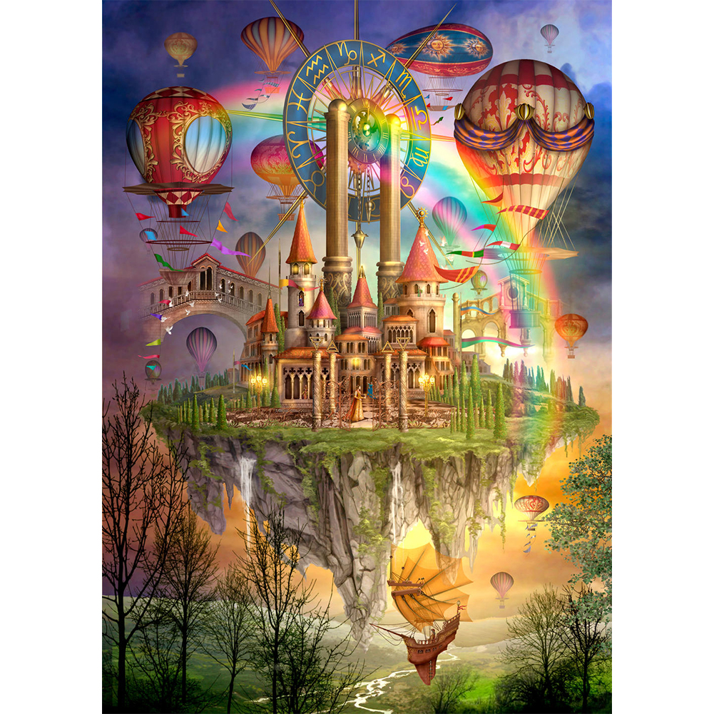 City Of Sky And Rainbow Full 16CT Pre-stamped washable Canvas(55*75cm) Cross Stitch