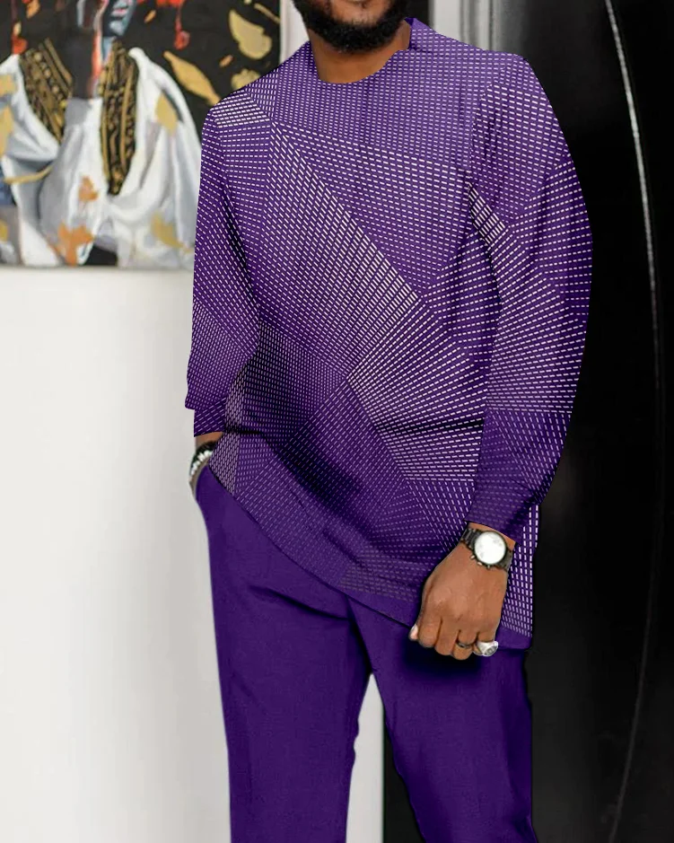 Men's Colorblock Striped Print Long Sleeve Walking Suit - 919