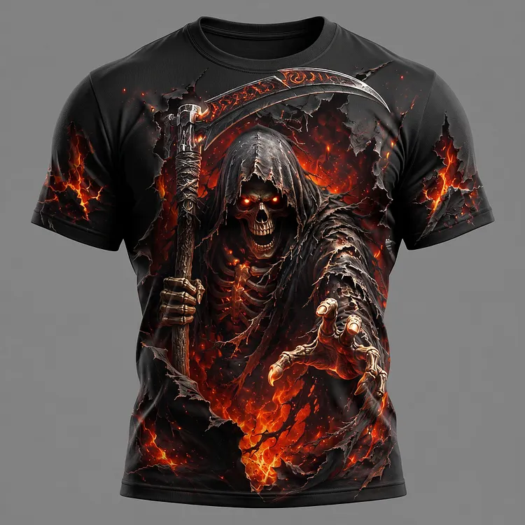 Men's Halloween Skull Print Crew Neck Short Sleeve Casual T-shirt