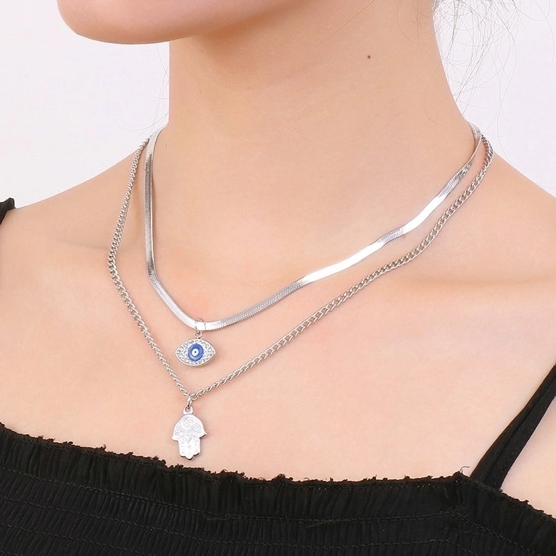 Sweet Palm Stainless Steel 18K Gold Plated Patchwork Layered Necklaces