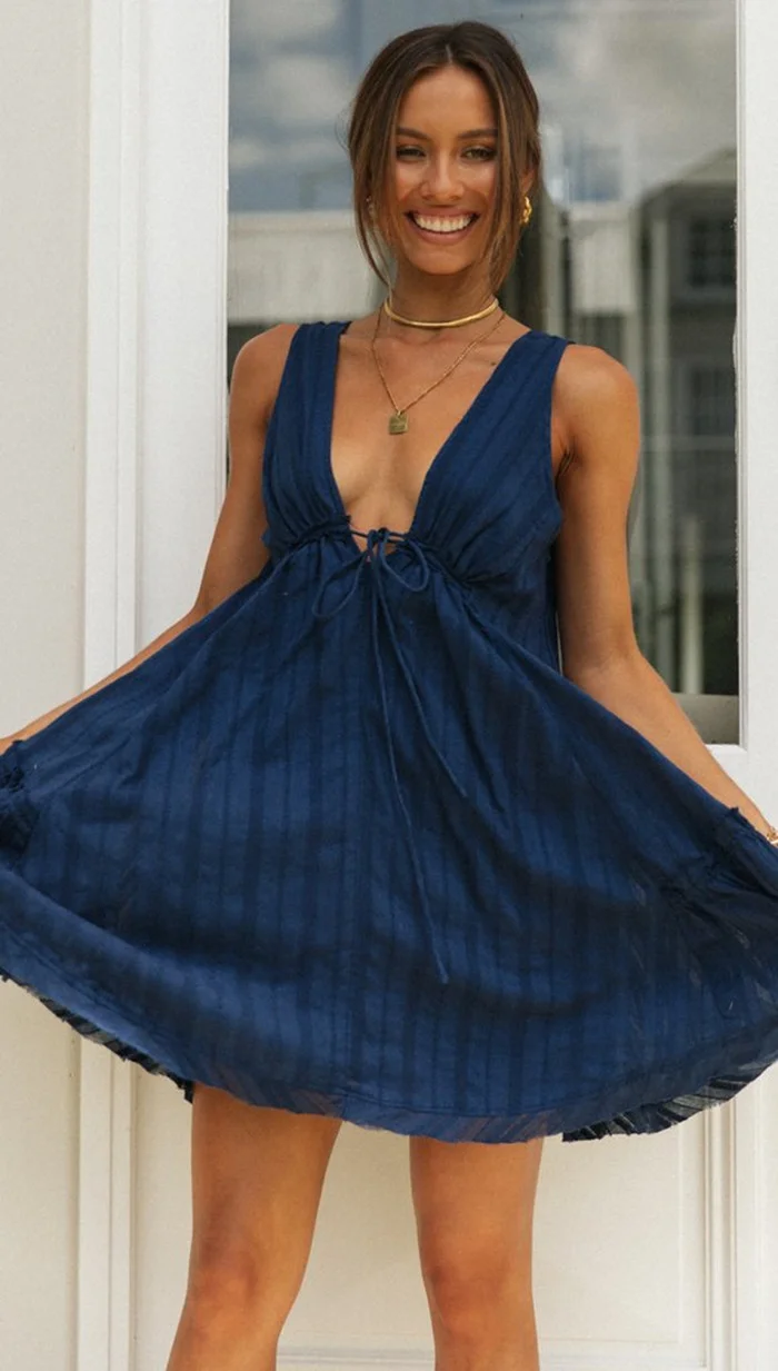 Deep V Neck Mini Dress