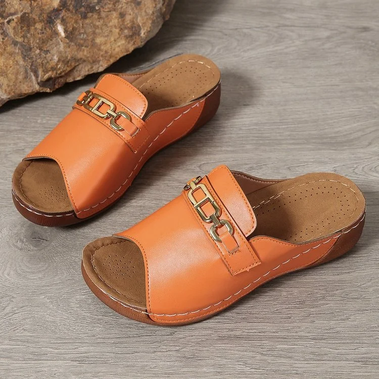 Yyvonne Summer New Large-Size Lady Thick-Soled Sandals Help Metal Buckle Decorative Sole Polyurethane Sole