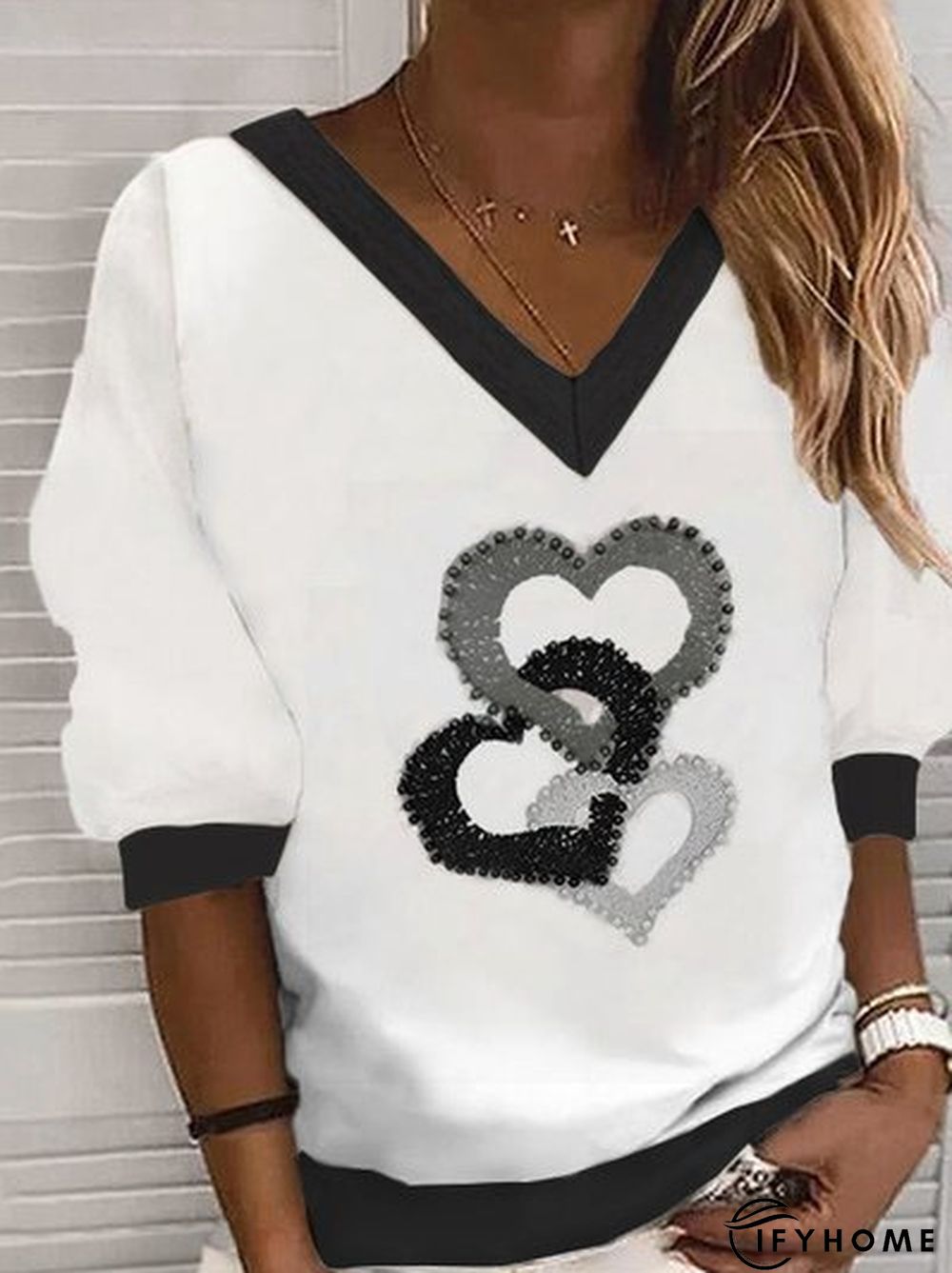 V Neck Work Long Sleeve Sweatshirt | IFYHOME