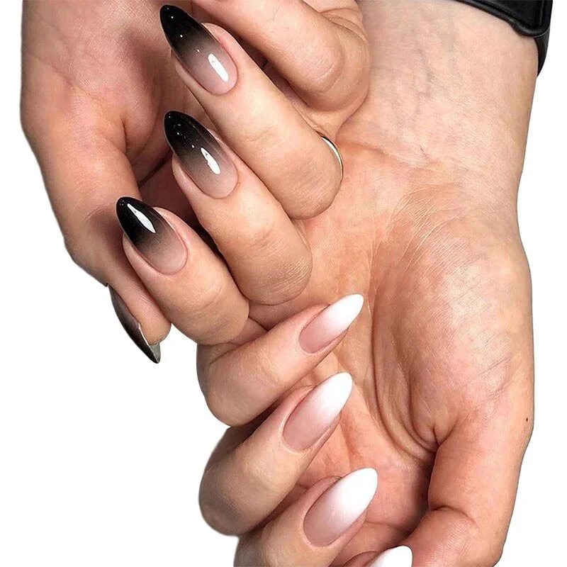 24pcs French False Nails Gradient Hit Color Fake Nail Press On Nail Manicure Nail Art Decoration Fullcover Tips With Glue-Nail Inspo