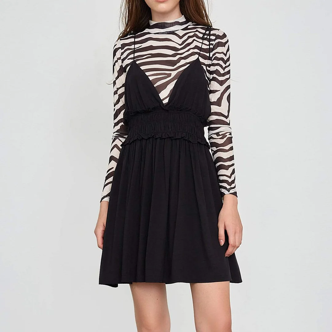 Normandie Black V-Neck Mini Dress