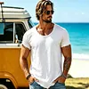 Men's Cotton Linen Ripped Hem T-Shirt With Crew Neck And Loose Fit For Casual Beach Wear by Inlyline