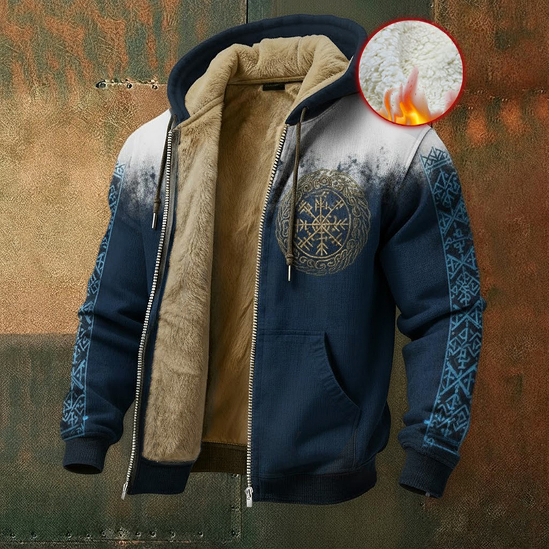 Men's Viking Symbol Art Fleece Lined Warmth Zipper Jacket elevenforest