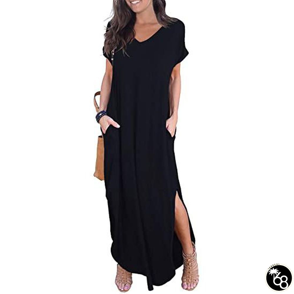 Women's Casual Loose Pocket Split Maxi Dress | 168DEAL