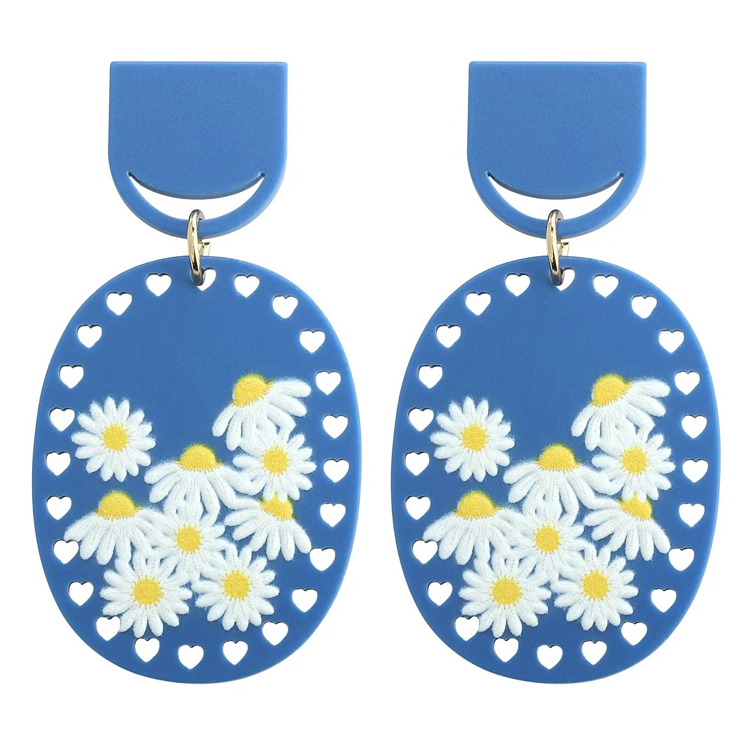 Dvacaman 2021 Fashion Multi-type Geometric Hand Painted Cartoon Fruits Flower Acrylic Resin Drop Earrings Women Colorful Jewelry