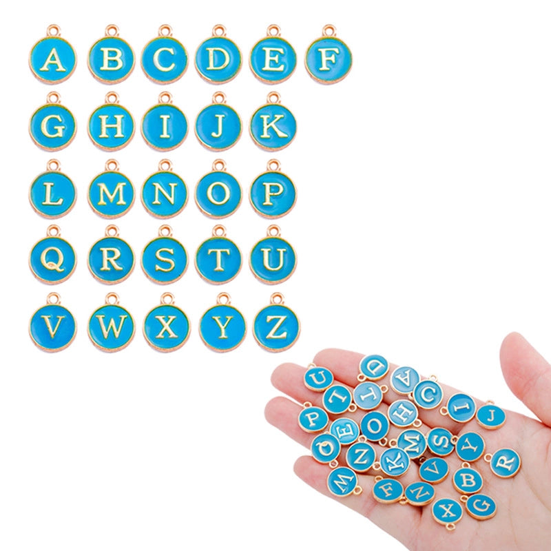 12 Color Round Drop Oil English Letter Alloy Pendant DIY Jewelry Accessories W85