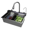 [US Local Warehouse] Stainless Steel Kitchen Sink with Pull-Out Swivel Faucet Double Waterfall Sinks