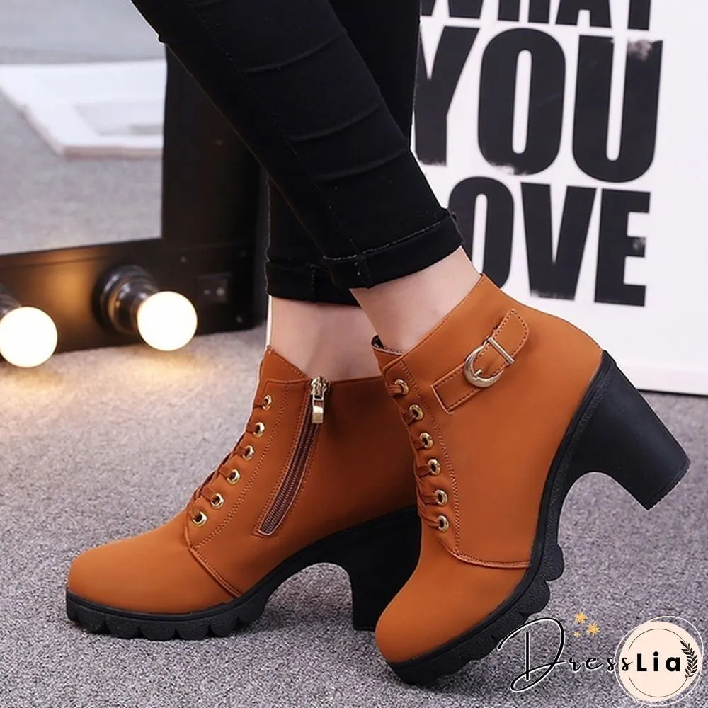 LSKJ Women Heel Short Boots Ankle Warm Short Boots Female Boots