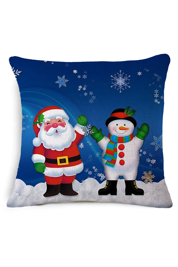 Snowman Santa Claus Snowflake Print Christmas Throw Pillow Cover Blue-elleschic