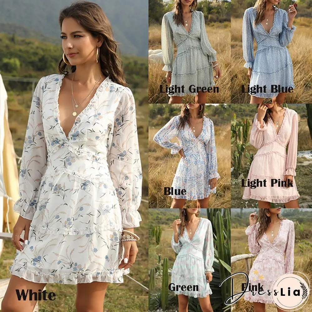Women's Fashion Short Floral Chiffon Dress