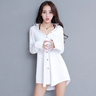 White Collar Shirt Women Chemise Blanche Femme Oversize Long Sleeve Blouse Casual 2020 Autumn Korean Button Up Tops Blusas