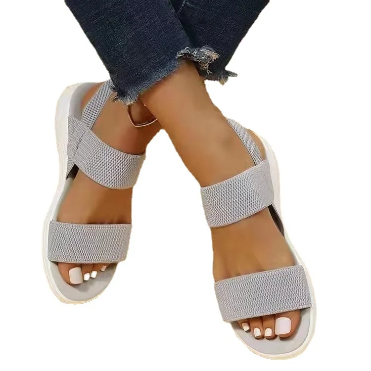 Qengg Summer Large Women's Shoes Casual Tight Belt After Tripping Polyurethane Flat Bottom Roman Sandals Women