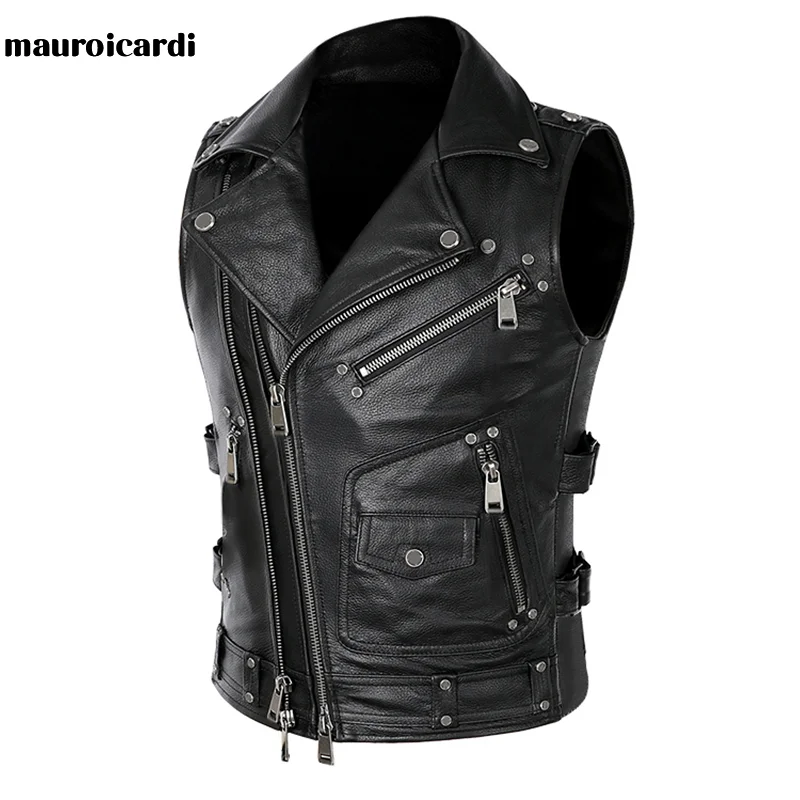 Aonga Autumn Black Motorcycle Pu Leather Vest Men Zipper Pockets Plus Size Faux Leather Biker Sleeveless Jacket 4xl 5xl aonga