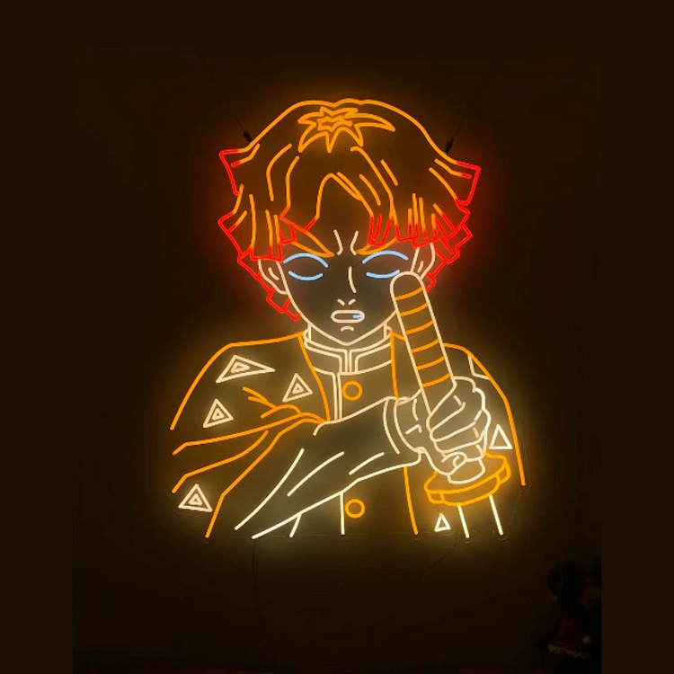 Anime Zenitsu Agatsuma Neon Sign Demon Slayer Neon Light Kimetsu no Yaiba Led Acrylic Light