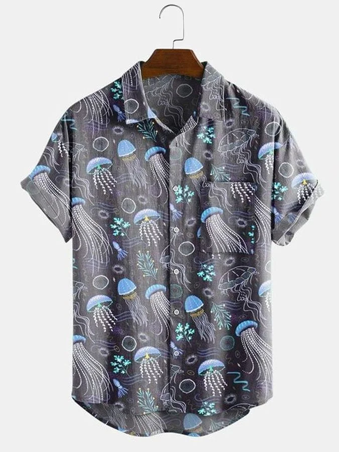 Men's Casual Jellyfish Print Short Sleeve Hawaiian Shirt