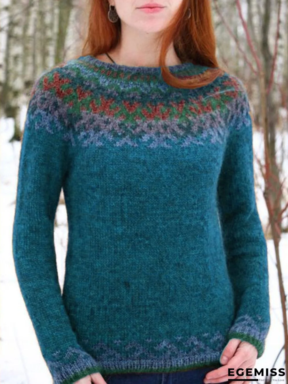 Casual Tribal Printed Crew Neck Long Sleeve Sweater | EGEMISS