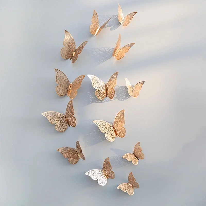 12Pcs 3D Hollow Butterfly Wall Sticker For Home Decoration DIY Wall Stickers For Kids Rooms Party Wedding Decor Butterfly Fridge