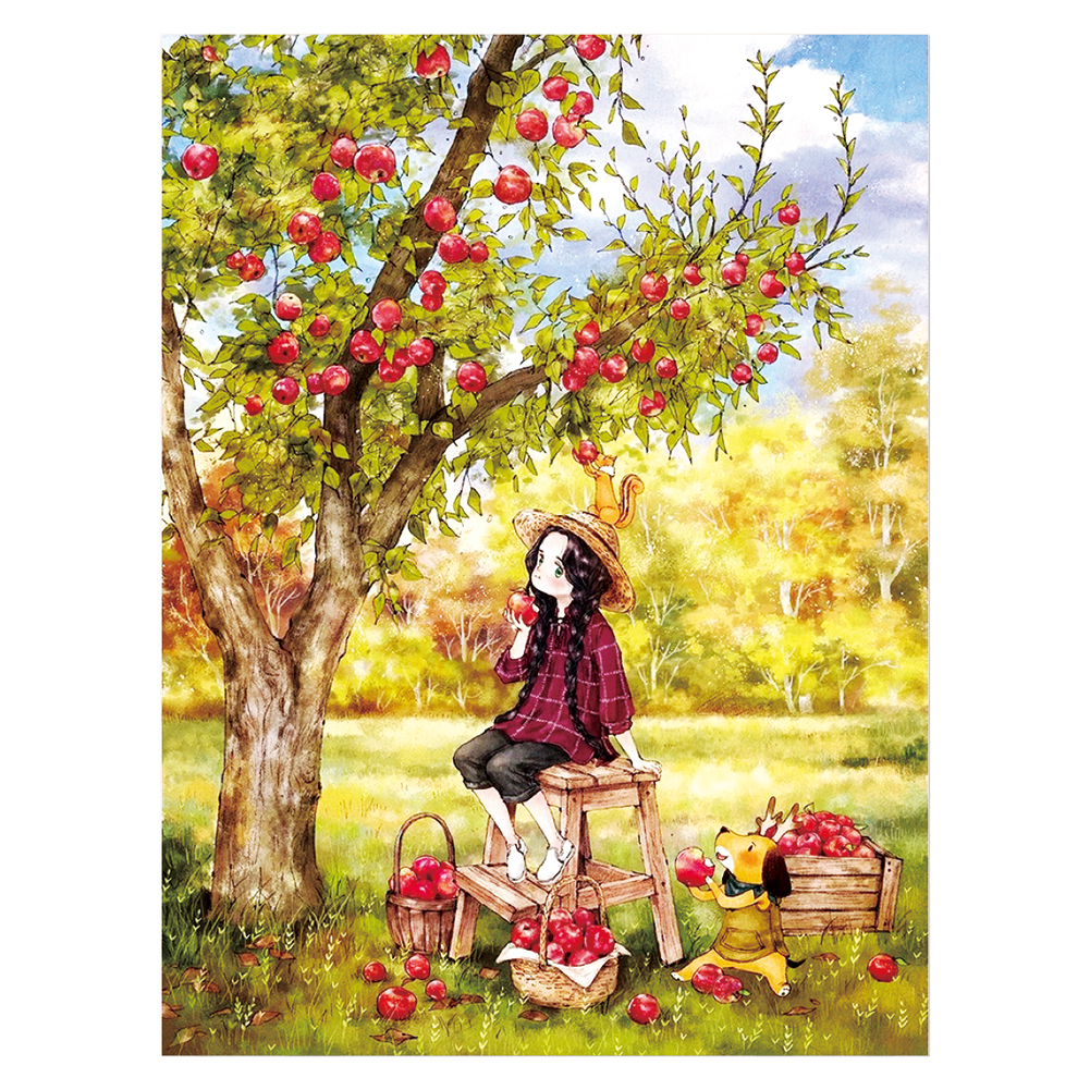 

Apple Black Hair Girl - 11CT Stamped Cross Stitch - 53*72CM, 501 Original