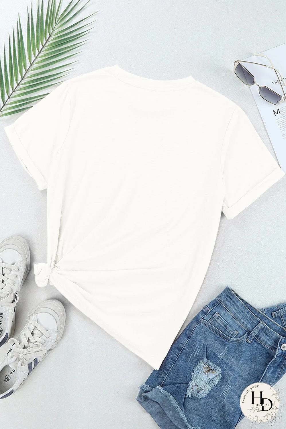 White Western Hat Boots Bow Knot Casual Graphic T Shirt