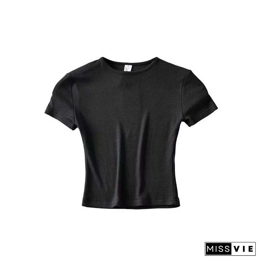 Fashion Casual Summer Woman Slim FitT-shirtTight Cotton Short-Sleeve O-neckTee Crop Tops