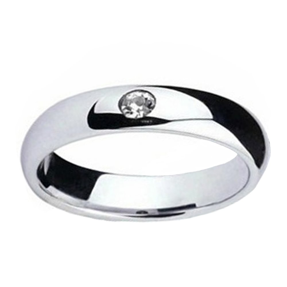 Silver Tungsten Carbide Ring Dome Couple Wedding Band with CZ Diamond