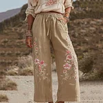 Women's Bohemian Rose Art Comfy Linen Pants - Image 2