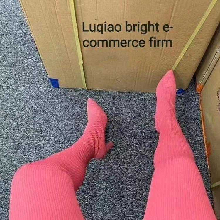 Yyvonne Autumn And Winter Sharp Head Thick And Knitted Knee Boots Woman 43 Large Elastic Long Boots