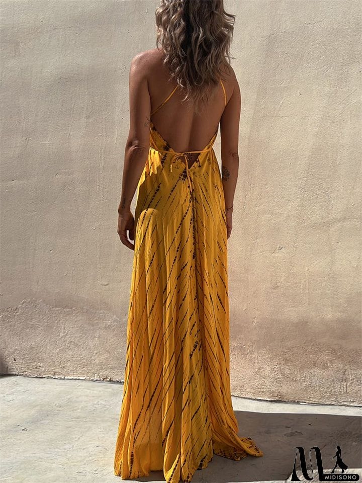 MidiSono - Boho Style Lady Sexy Big Swing Spaghetti Strap Dress