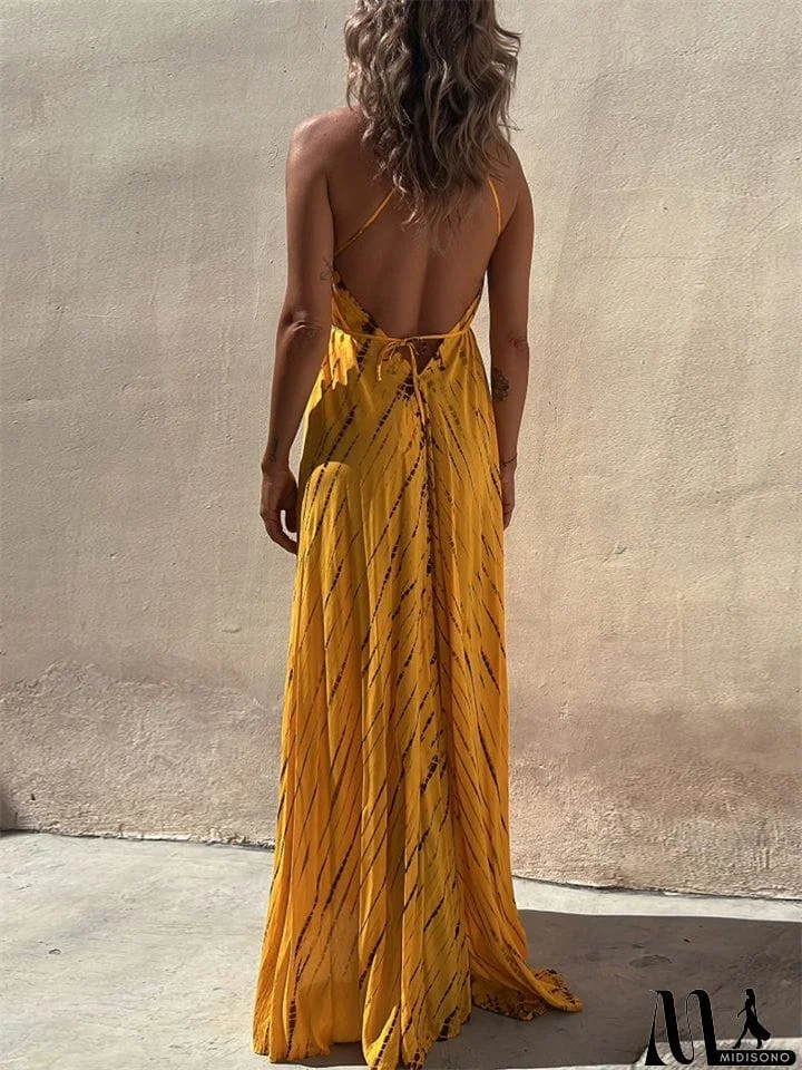 MidiSono - Boho Style Lady Sexy Big Swing Spaghetti Strap Dress