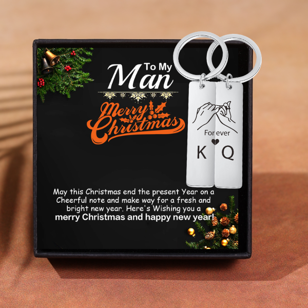 Personalized Couple Keychain With Gift Box-Custom Christmas Couple Keychain with Letters
