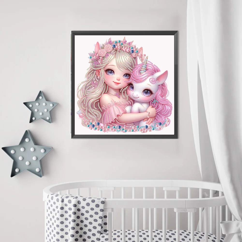 Diamond Painting - Partial Special Shaped Drill - Girl and Unicorn(Canvas|30*30cm)