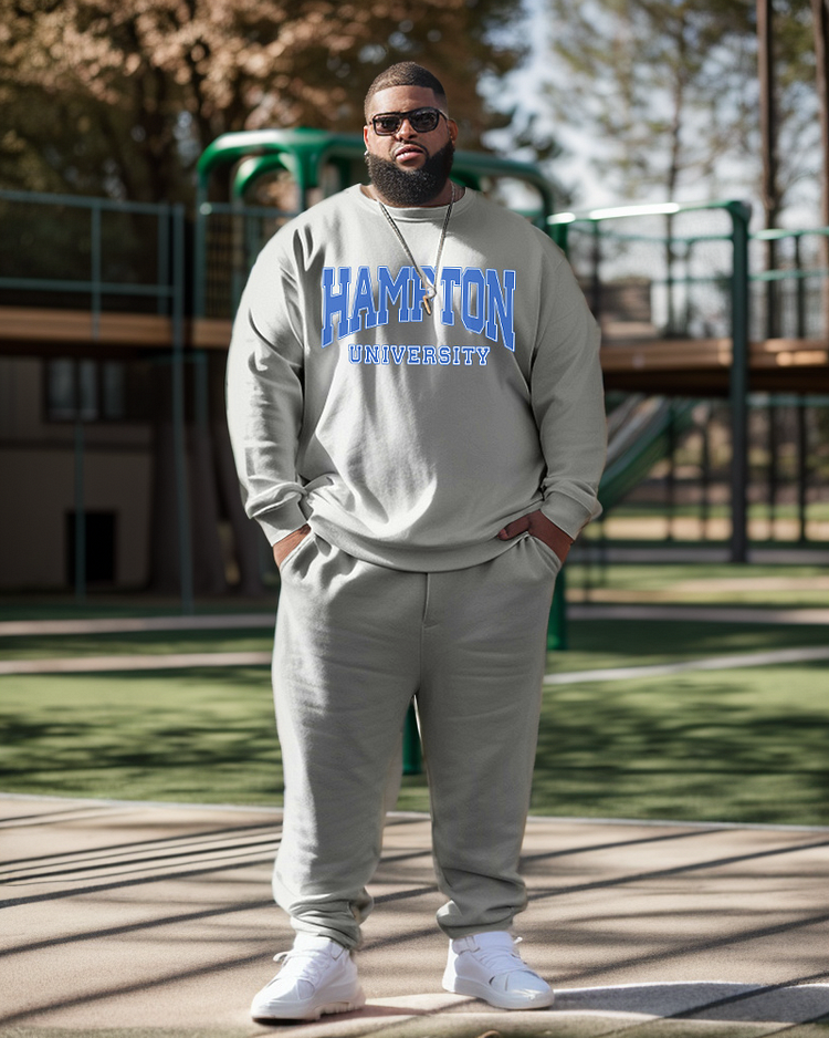 Men's Plus Size Hampion University Style Sweatshirt and Sweatshirt Two-Piece Set