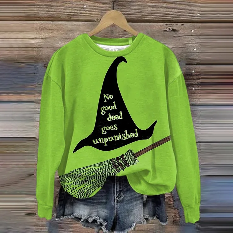 Halloween Witch Print Round Neck Sweatshirt