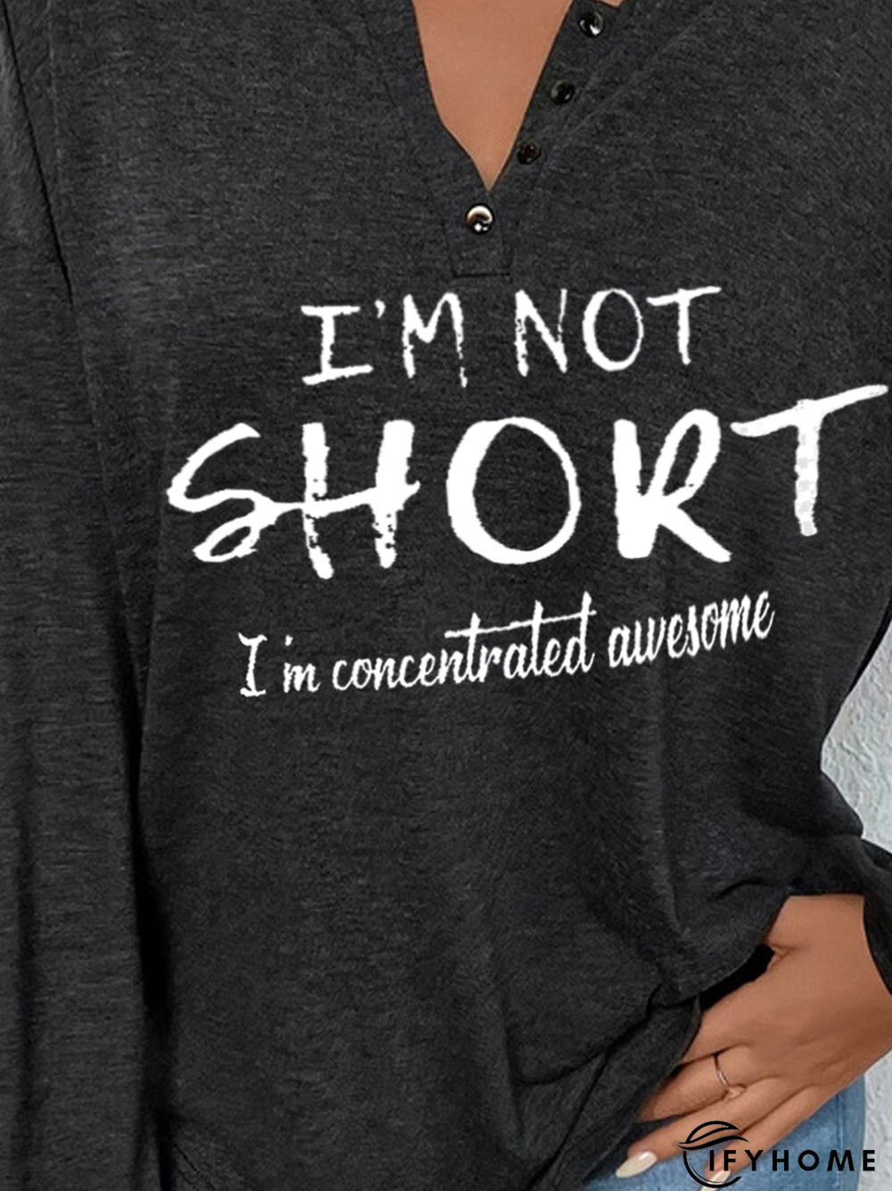 Loose V Neck Buckle Casual T-Shirt | IFYHOME