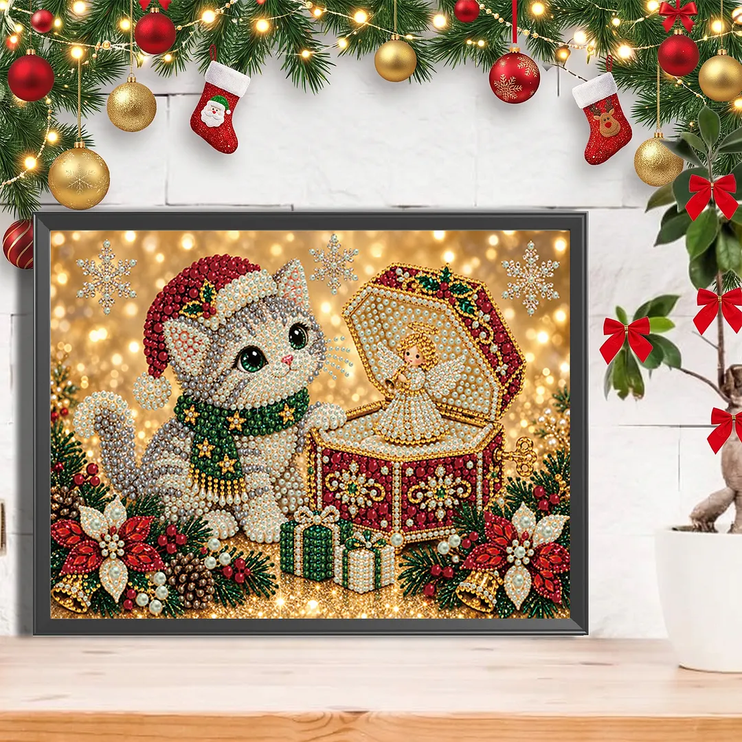 Pearl Painting Kit for Adults Christmas Cat 15.75x11.81in