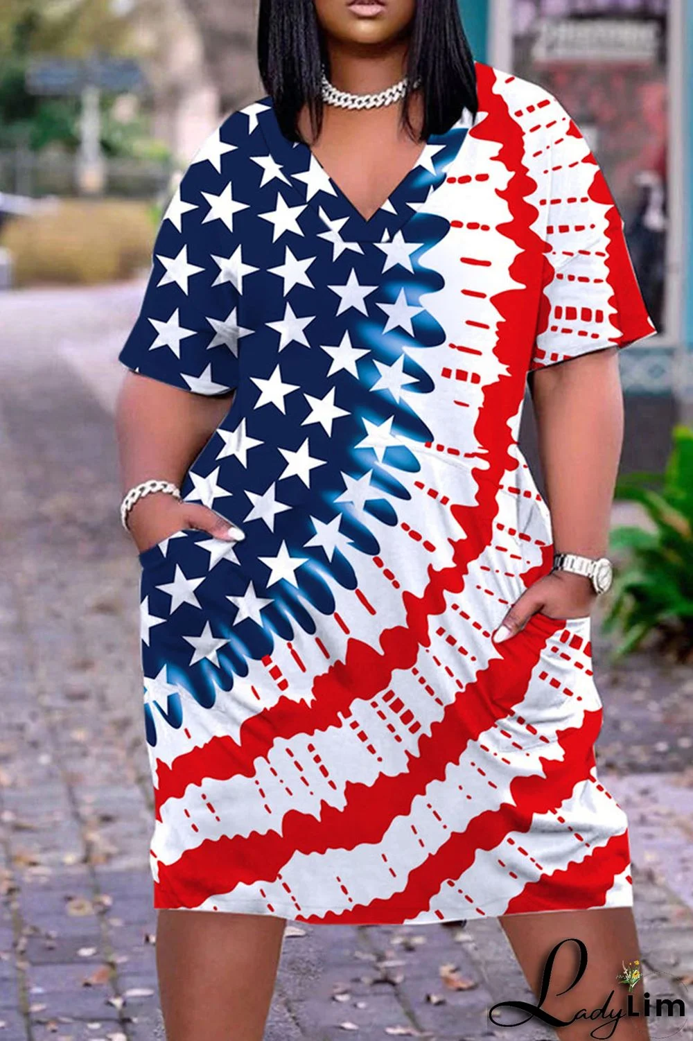 Light Brown Casual Work Print Patchwork V Neck Straight Dresses