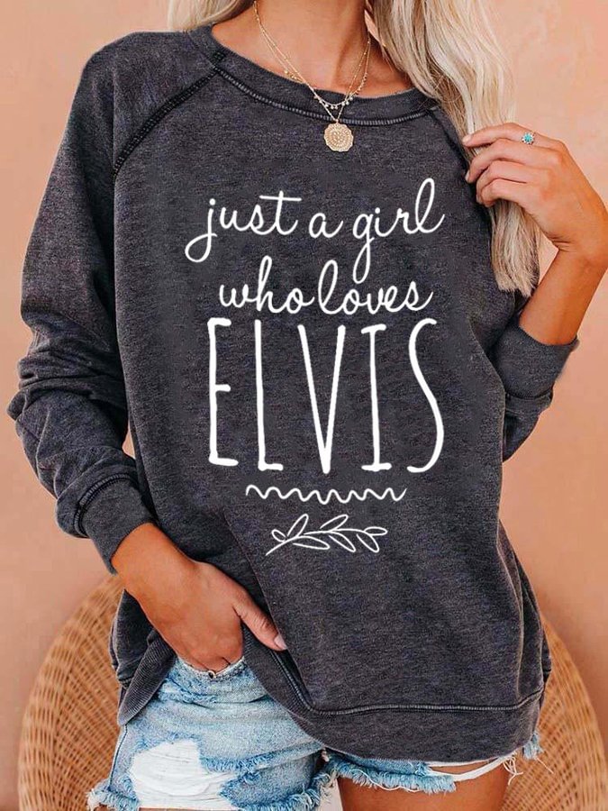 Women's Just A Girl Who Loves Print Casual Crewneck Sweatshirt socialshop