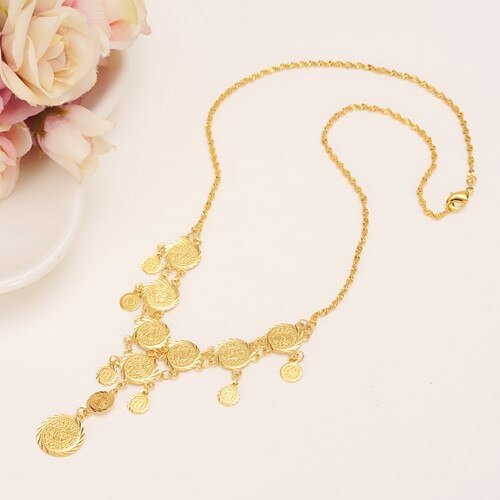 24k 45cm High Quality  Islam Coin Chocker  Chain Jewelry Arab Necklace Gold Color Africa Jewelry
