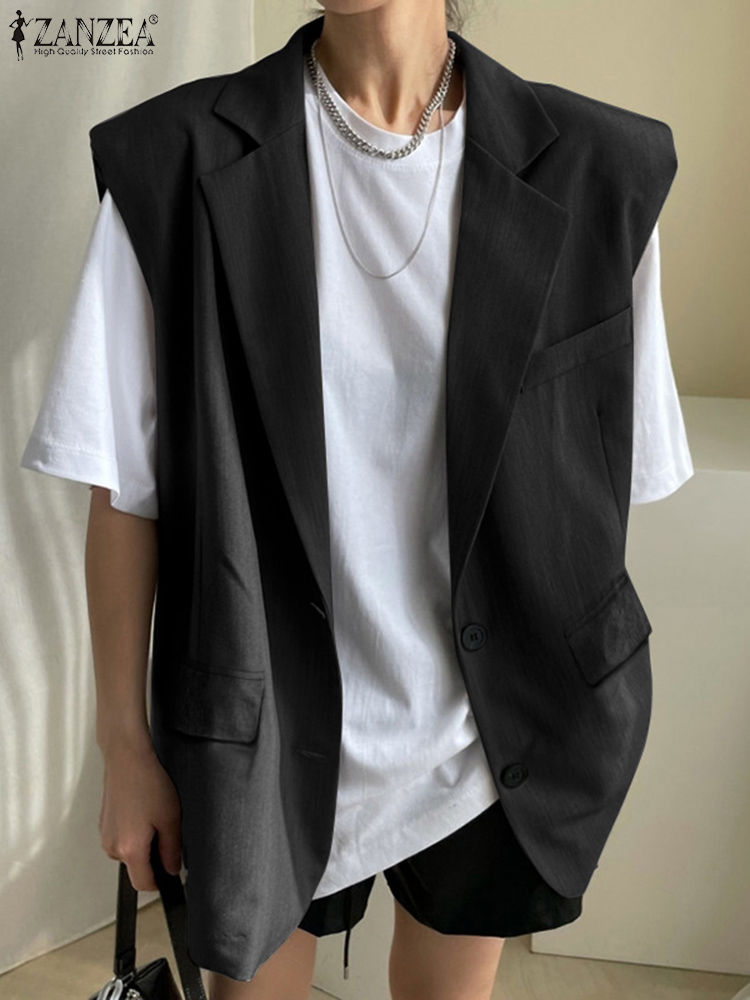 ZANZEA  Female Loose Casual Sleeveless Office Suits 2023 Elegant Women Lapel Neck Blazer Korean Style Formal Suit Coats