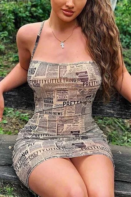 Sexy Sling Digital Print Pattern  Dress