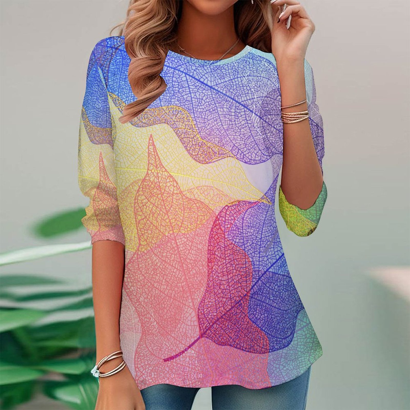 Women Long Sleeve V-neck Graphic Floral Printed Top