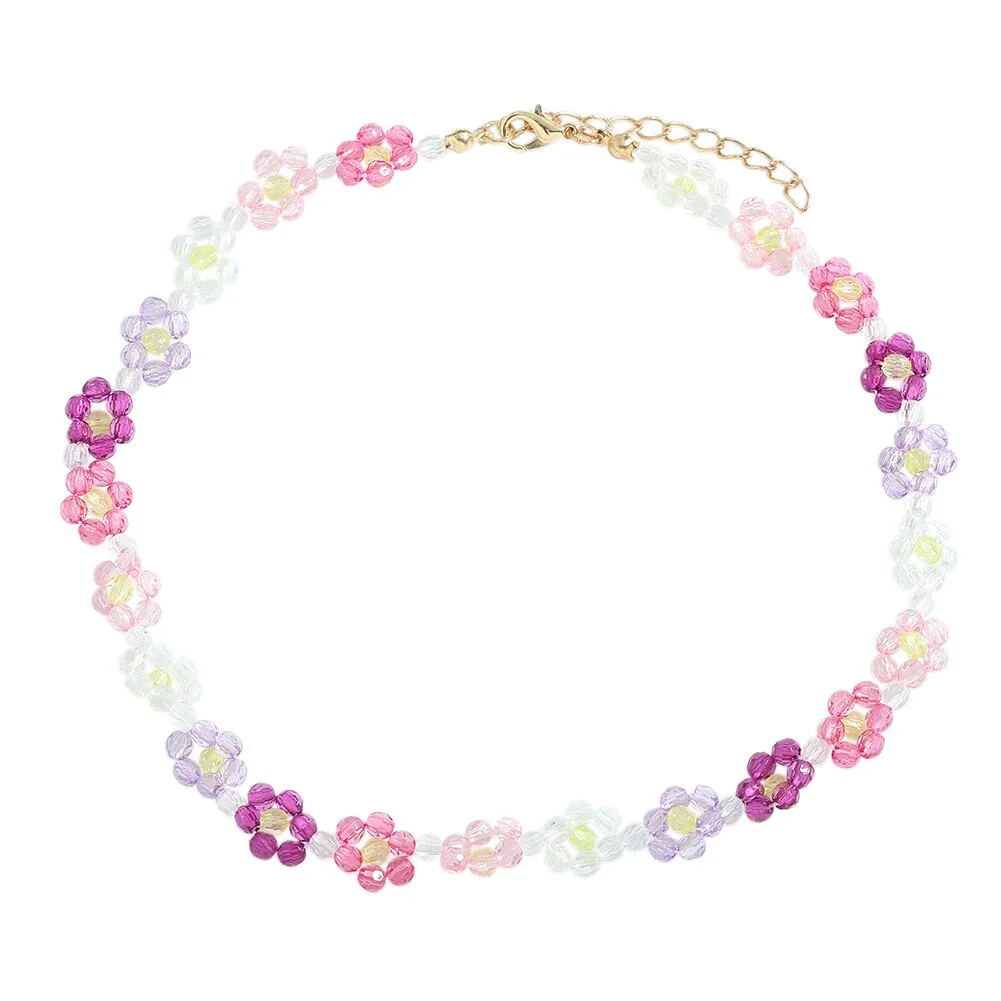 Dvacaman Bohemian Colorful Daisy Flowers Beaded Choker Necklace Korean Cute Statement Clavicle Necklace for Women Summer Jewelry