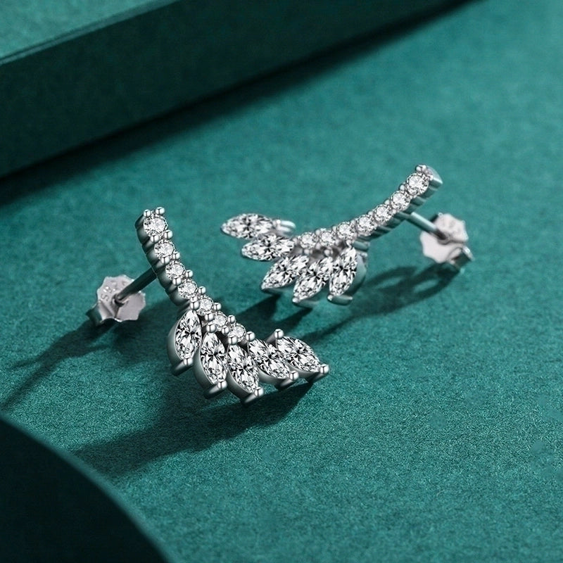 1 Pair 925 Sterling Silver Zircon Leaf Ear Studs