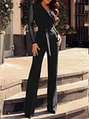 Solid Color Split-Joint  Long Sleeve Jumpsuits
